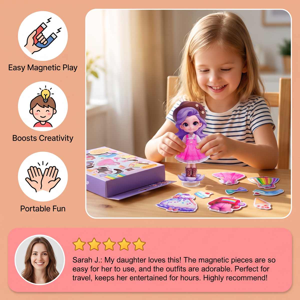 Magnetic Dress-Up Doll Set with Interchangeable Outfits