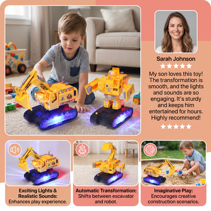 Electric Transforming Robot Excavator Toy with Lights & Sounds