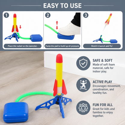 Safe & Soft Kids Rocket Launcher- Lightning Air-Powered Indoor Fun