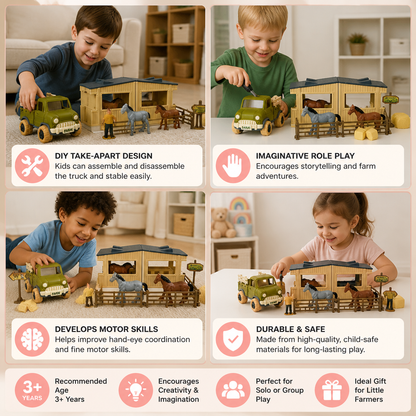 DIY Take-Apart Farm Truck & Horse Stable Play Set for Kids