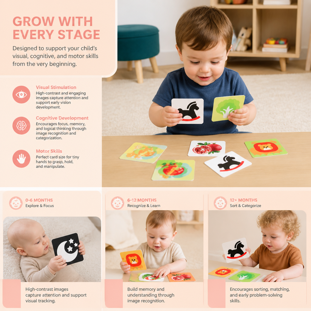 Montessori Baby Learning Flash Cards – Visual Stimulation, Color Recognition & Categorization Set