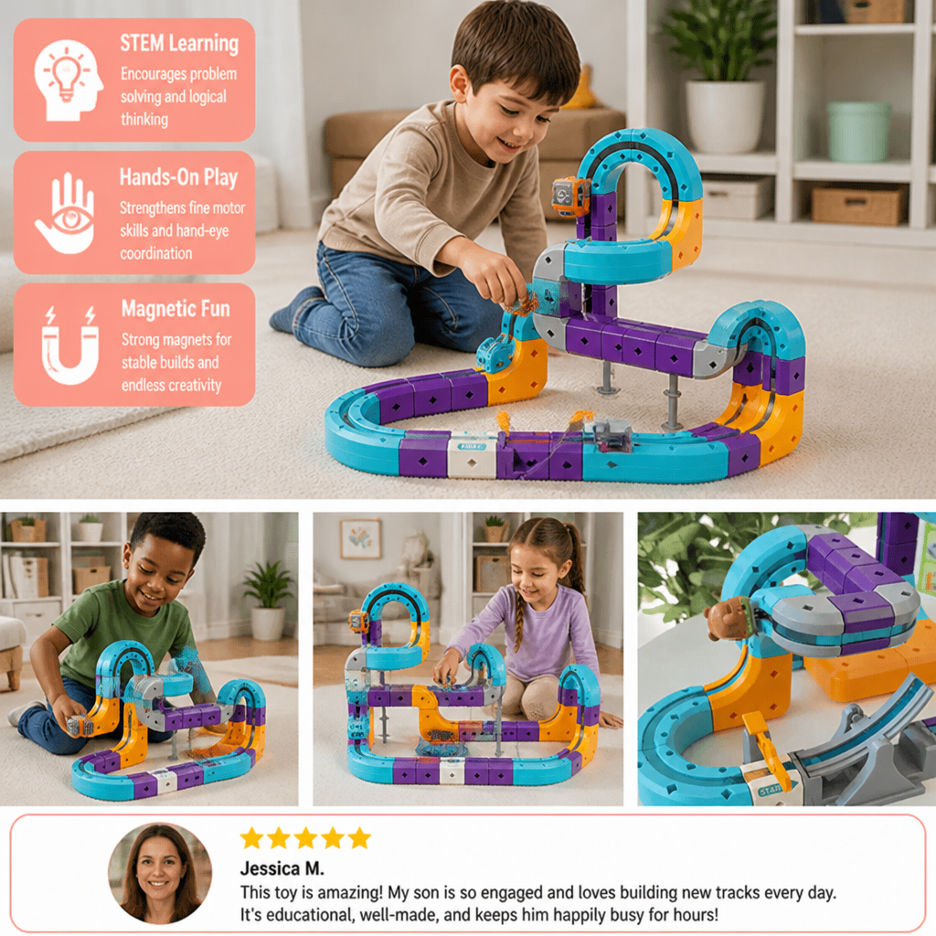 DIY Gravity Cube Track Building Kit with Electric Train