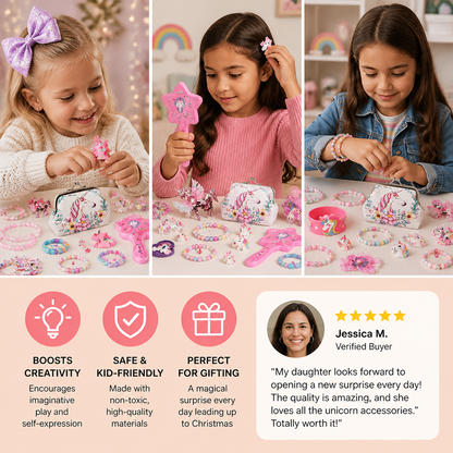 24-Day Unicorn Advent Calendar with Hair Accessories, Stickers & Surprise Gifts