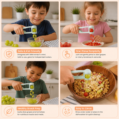 Stainless Steel Grape & Cherry Tomato Cutter – Safe One-Press Quarter Slicer for Toddlers & Kids