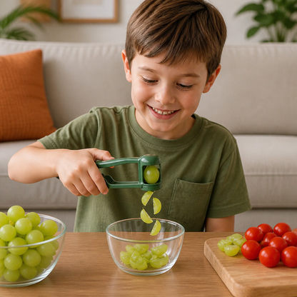 Stainless Steel Grape & Cherry Tomato Cutter – Safe One-Press Quarter Slicer for Toddlers & Kids