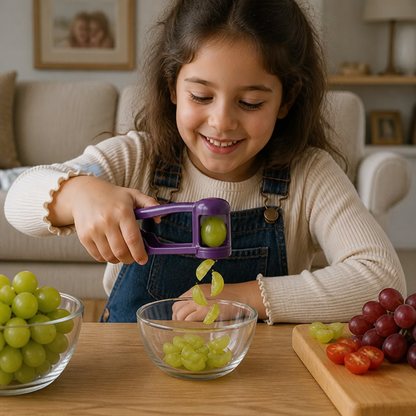 Stainless Steel Grape & Cherry Tomato Cutter – Safe One-Press Quarter Slicer for Toddlers & Kids