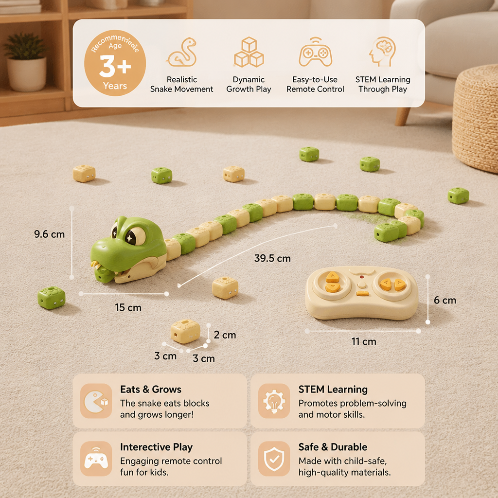 Interactive Growing RC Snake STEM Toy – Eats Blocks & Grows Longer