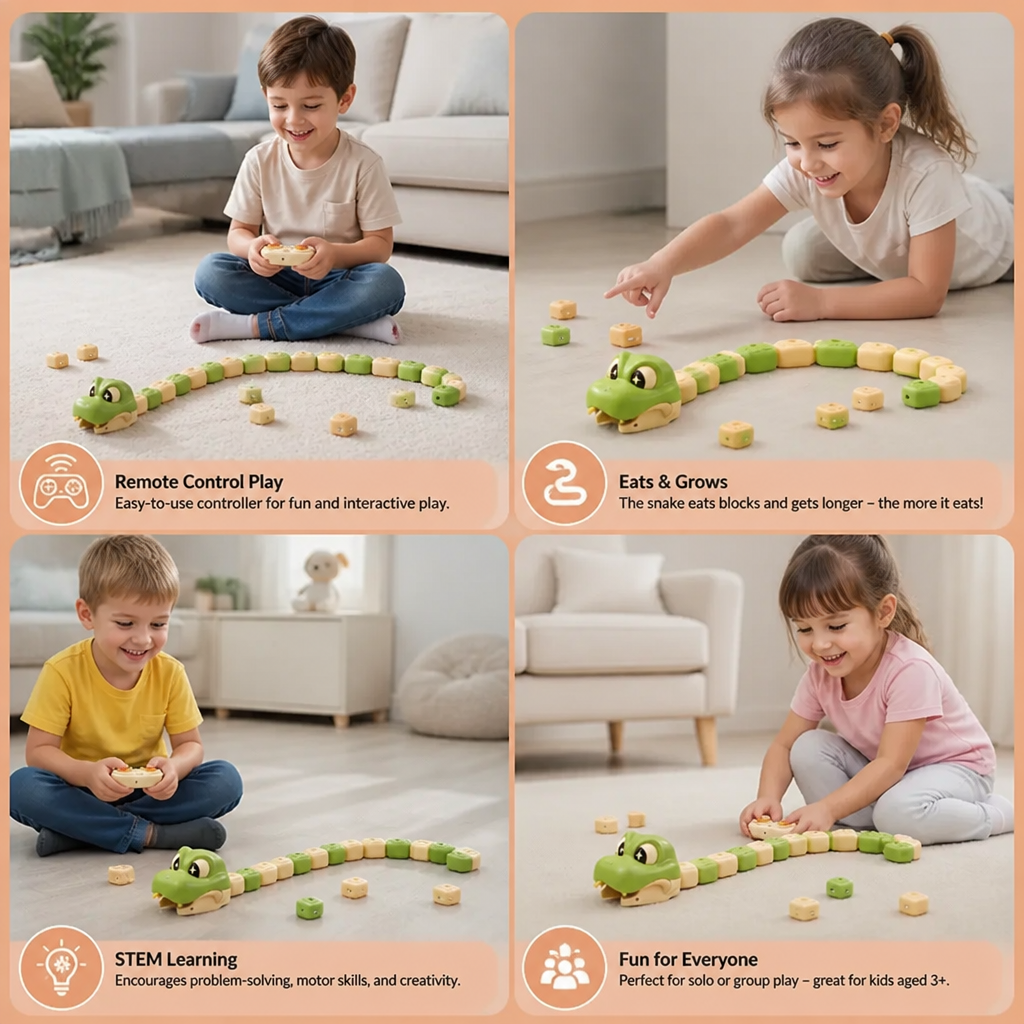 Interactive Growing RC Snake STEM Toy – Eats Blocks & Grows Longer
