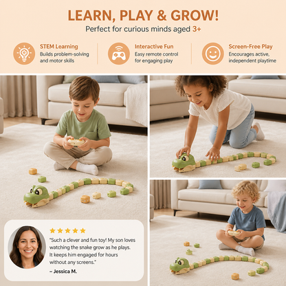 Interactive Growing RC Snake STEM Toy – Eats Blocks & Grows Longer