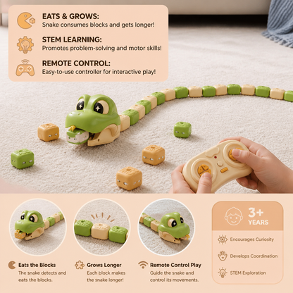 Interactive Growing RC Snake STEM Toy – Eats Blocks & Grows Longer