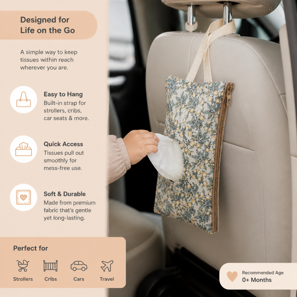 Hanging Tissue Holder for Strollers, Cribs & Cars