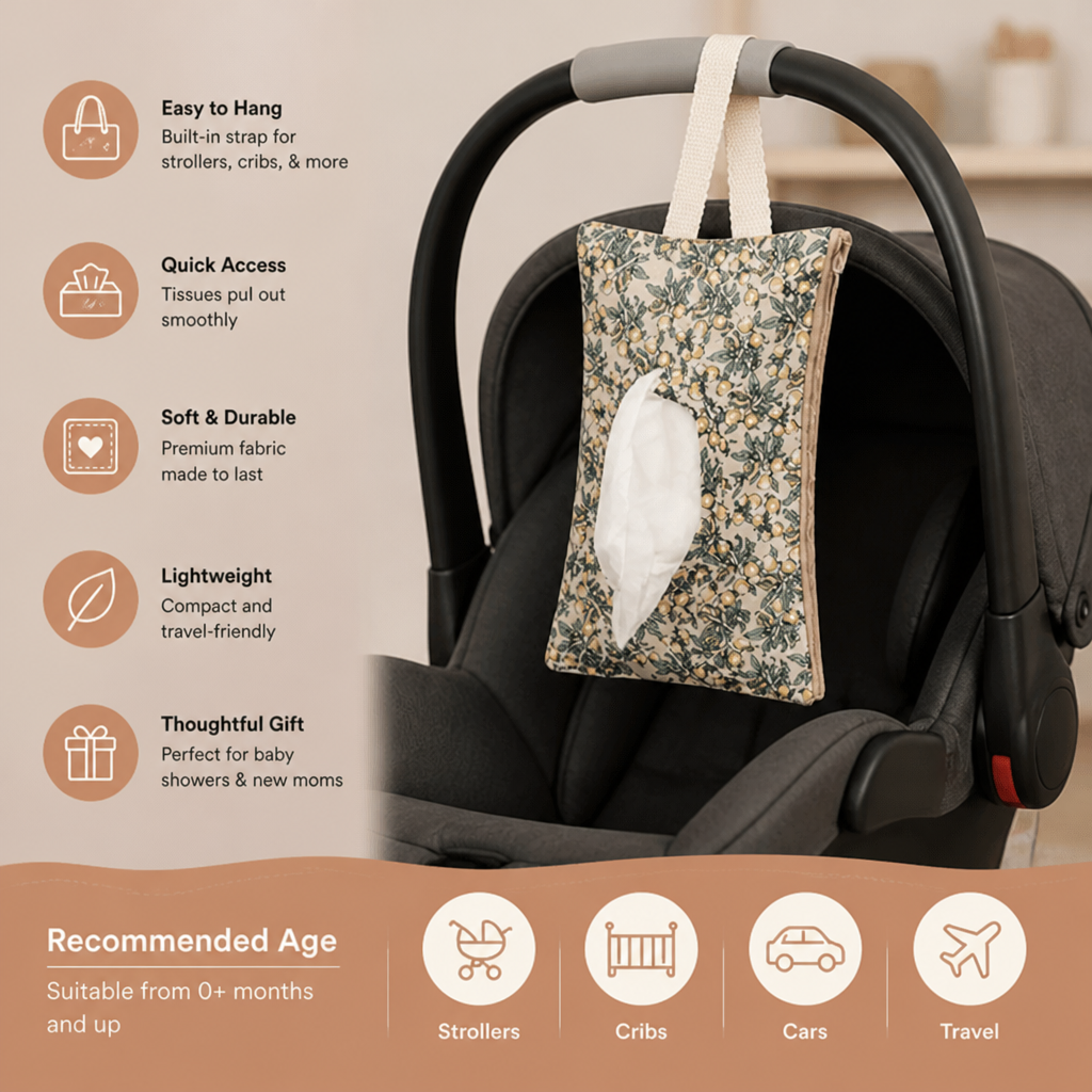 Hanging Tissue Holder for Strollers, Cribs & Cars
