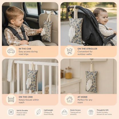 Hanging Tissue Holder for Strollers, Cribs & Cars