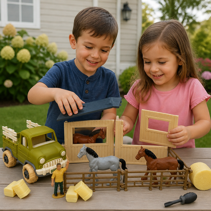 DIY Take-Apart Farm Truck & Horse Stable Play Set for Kids