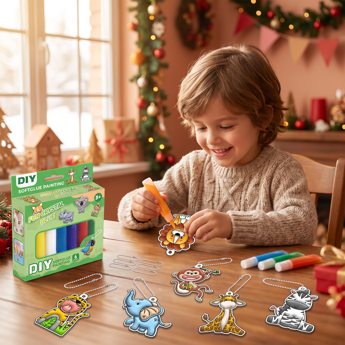 DIY Christmas No-Bake Glue Painting Ornament Craft Kit for Kids