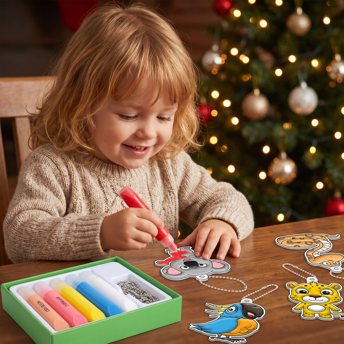DIY Christmas No-Bake Glue Painting Ornament Craft Kit for Kids