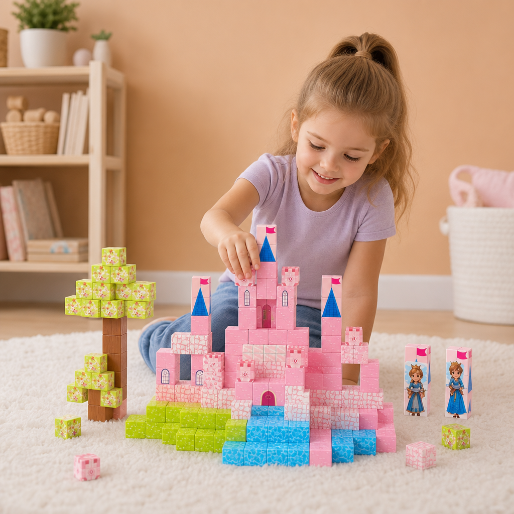 Montessori Princess Dream Castle Magnetic Building Cubes Set