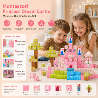 Montessori Princess Dream Castle Magnetic Building Cubes Set