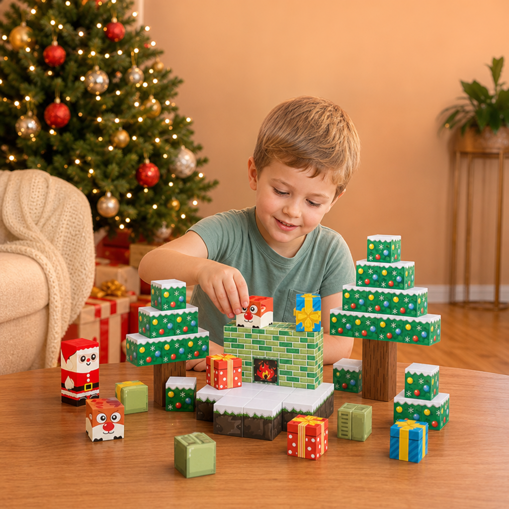 54-Piece Christmas Magnetic Building Blocks Set – Festive STEM Construction Toy
