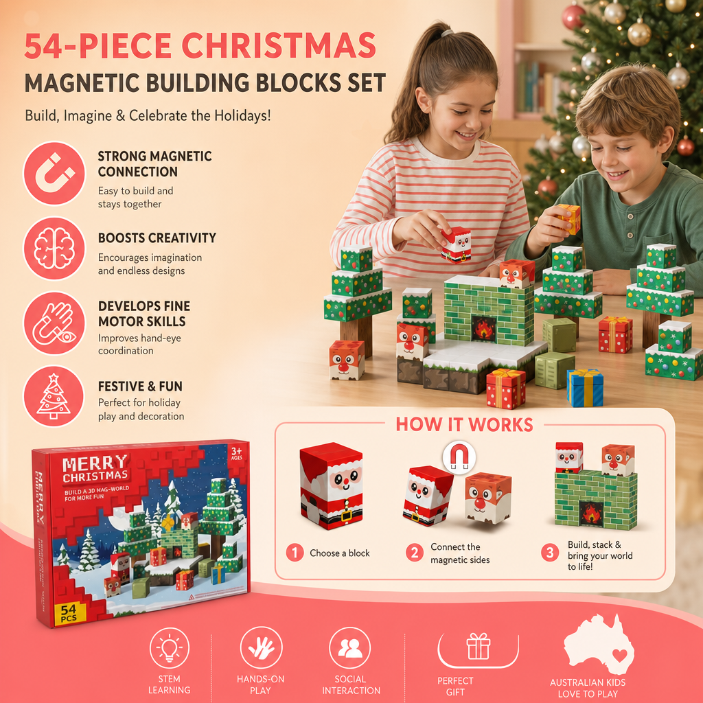 54-Piece Christmas Magnetic Building Blocks Set – Festive STEM Construction Toy