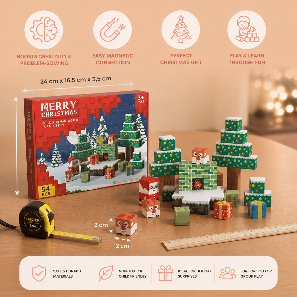 54-Piece Christmas Magnetic Building Blocks Set – Festive STEM Construction Toy