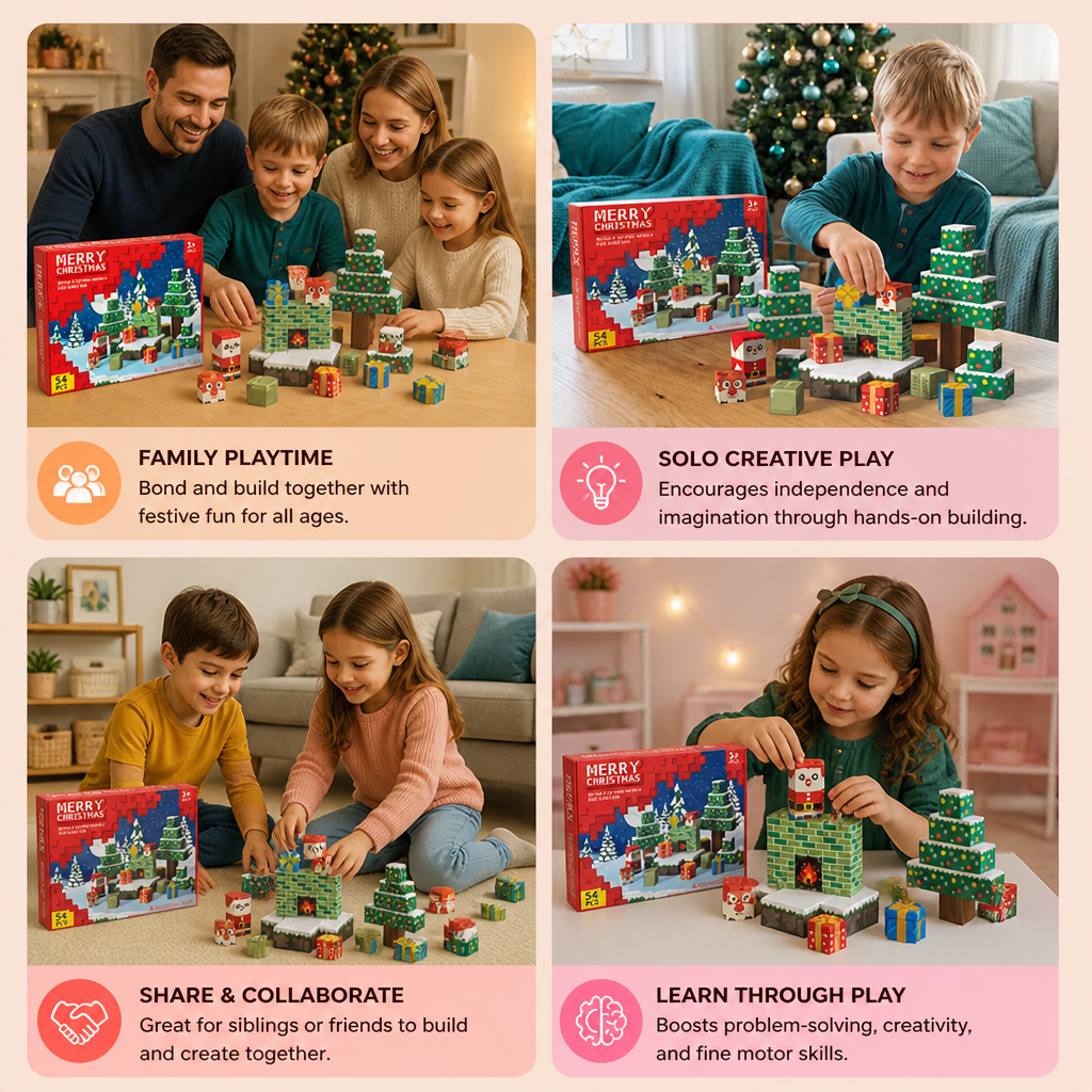 54-Piece Christmas Magnetic Building Blocks Set – Festive STEM Construction Toy