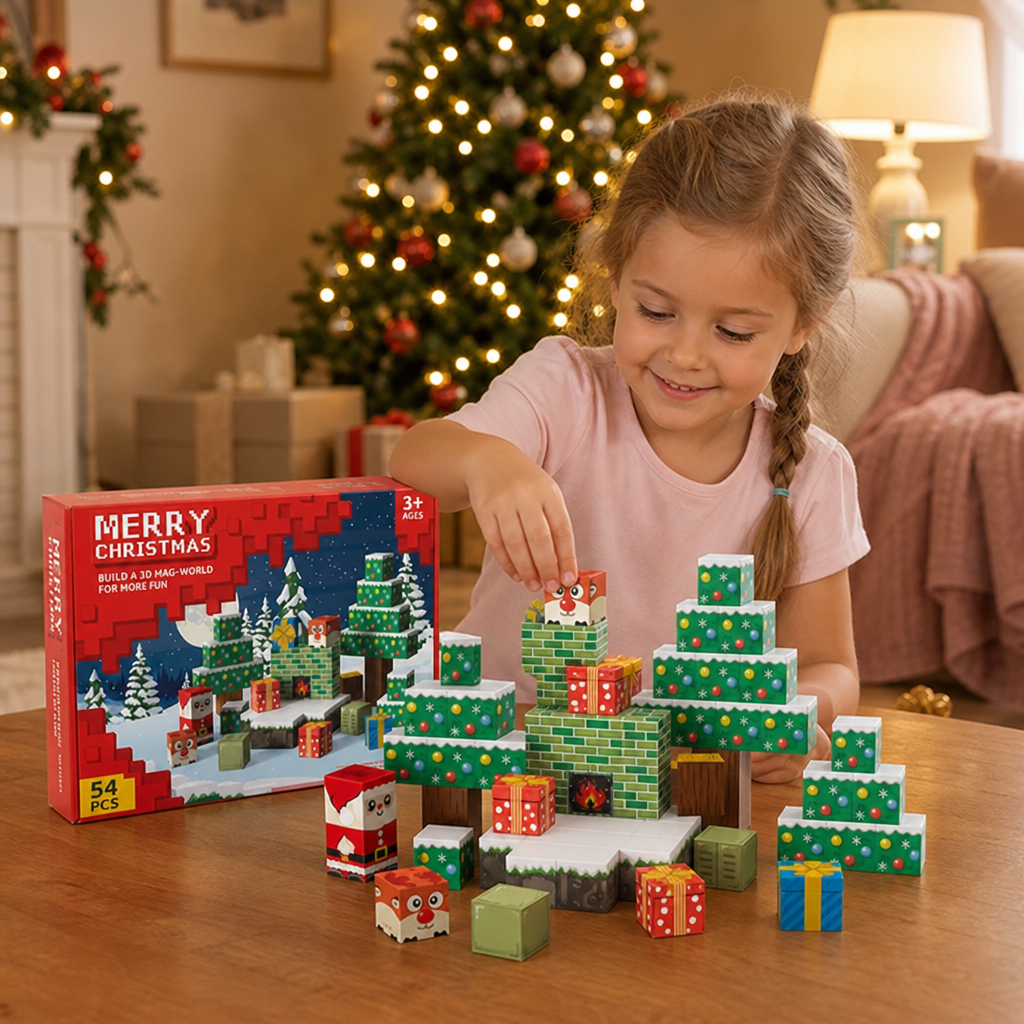 54-Piece Christmas Magnetic Building Blocks Set – Festive STEM Construction Toy