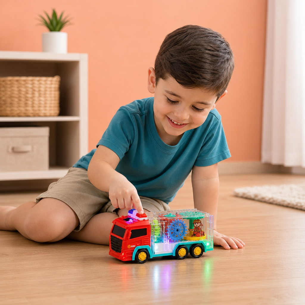 Interactive Fire Truck Toy with Colorful Moving Gears