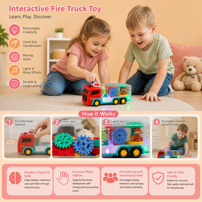 Interactive Fire Truck Toy with Colorful Moving Gears