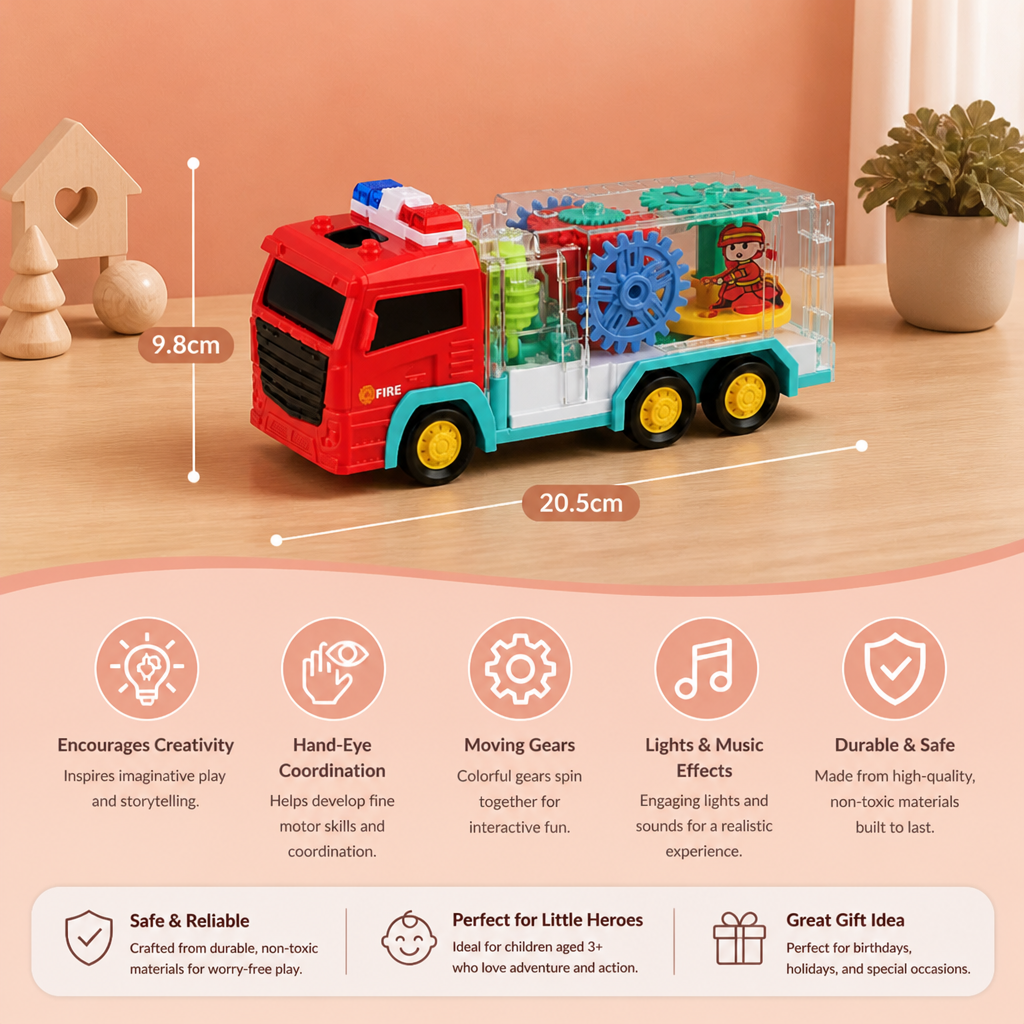 Interactive Fire Truck Toy with Colorful Moving Gears