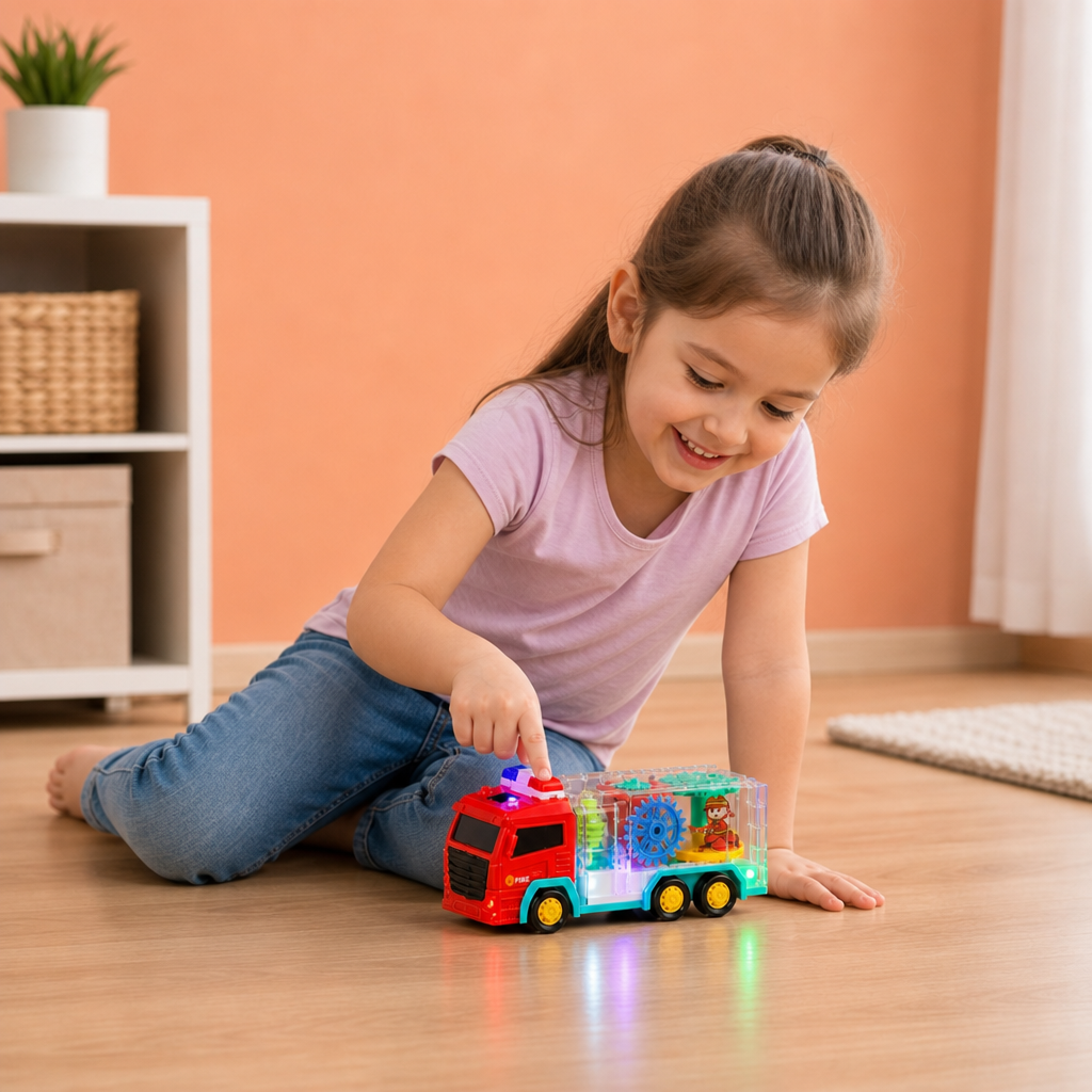 Interactive Fire Truck Toy with Colorful Moving Gears