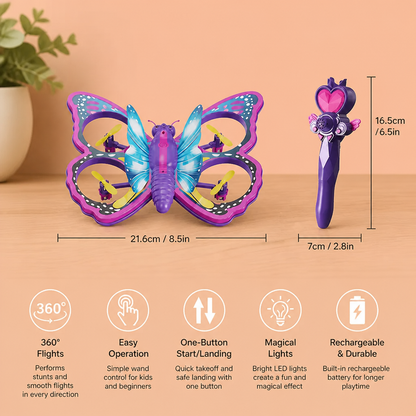 Magic Light-Up Butterfly Quadcopter Toy with Wand Control