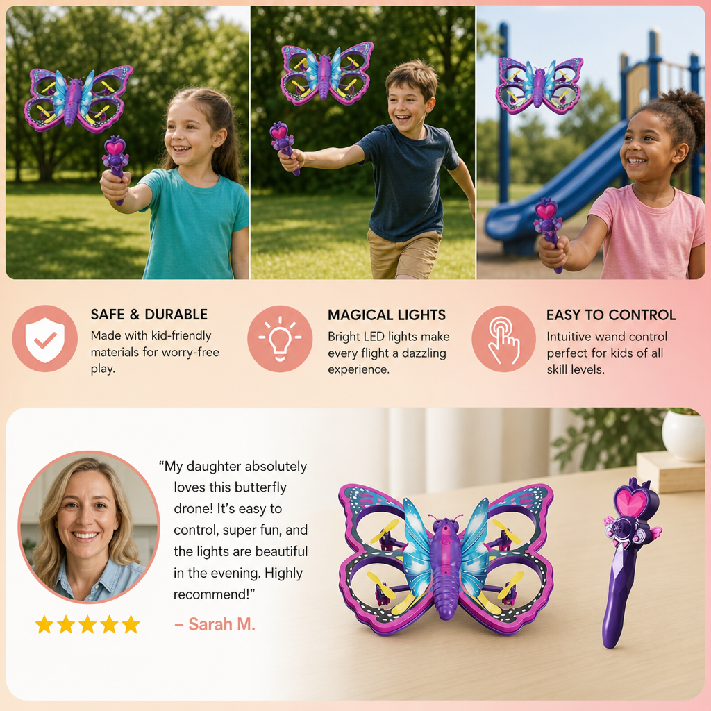 Magic Light-Up Butterfly Quadcopter Toy with Wand Control