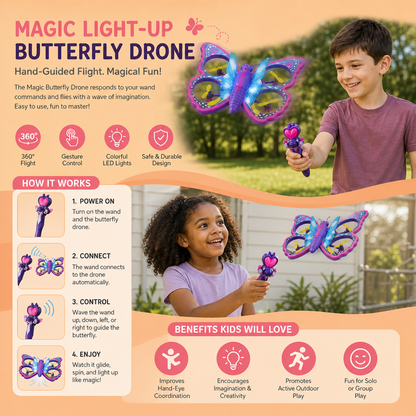 Magic Light-Up Butterfly Quadcopter Toy with Wand Control