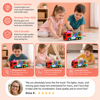 Interactive Fire Truck Toy with Colorful Moving Gears