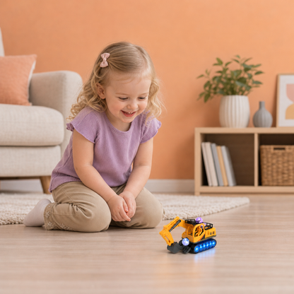 Electric Excavator Toy with Disco Ball, Music & Bump-and-Go Action