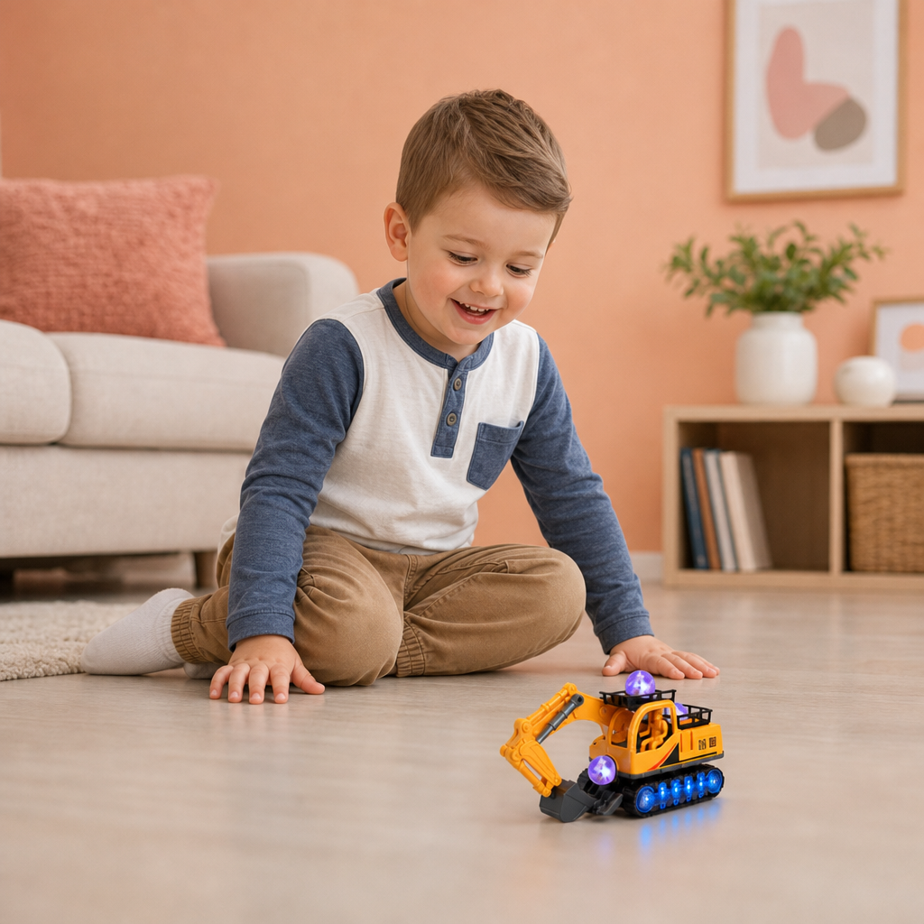 Electric Excavator Toy with Disco Ball, Music & Bump-and-Go Action