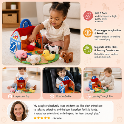 Farm Animal Plush Playset – Interactive Learning Toy with Portable Playhouse