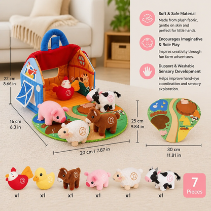 Farm Animal Plush Playset – Interactive Learning Toy with Portable Playhouse