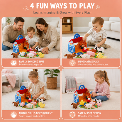 Farm Animal Plush Playset – Interactive Learning Toy with Portable Playhouse