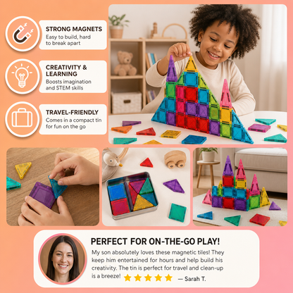 Magnetic Building Blocks Set for Kids – Travel-Friendly Storage Tin