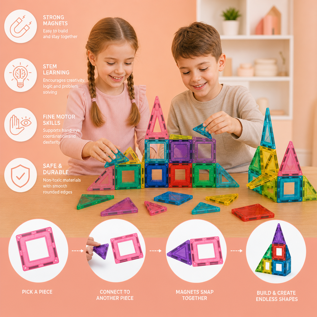 Magnetic Building Blocks Set for Kids – Travel-Friendly Storage Tin