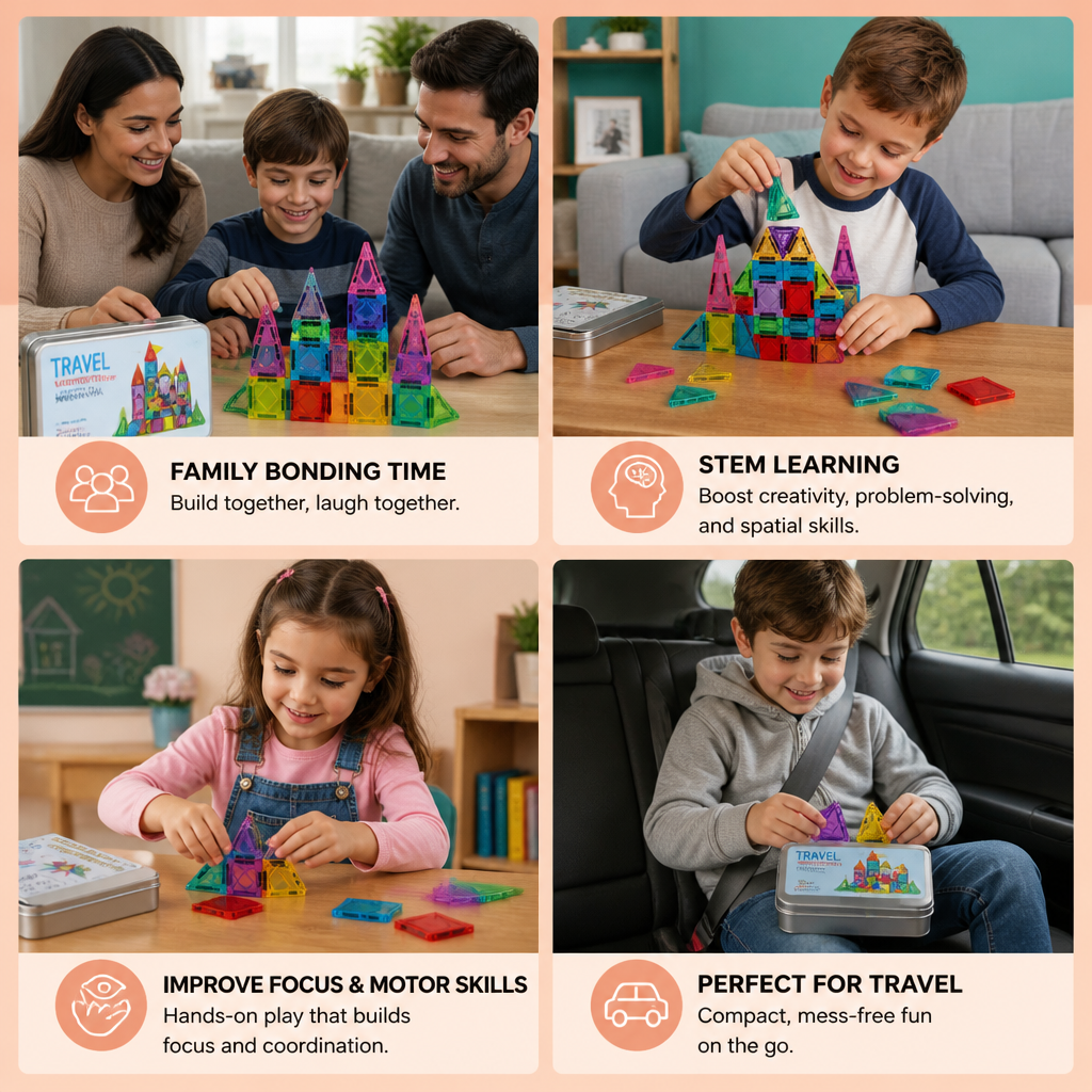 Magnetic Building Blocks Set for Kids – Travel-Friendly Storage Tin
