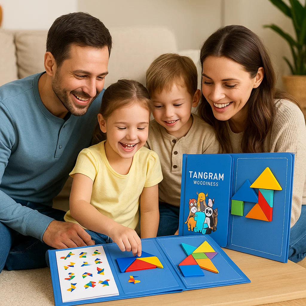 Portable Montessori Wooden Magnetic Tangram Puzzle Book Learning Toy