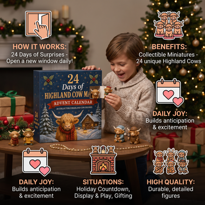 24-Day Highland Cow Advent Calendar with Collectible Mini Figurines