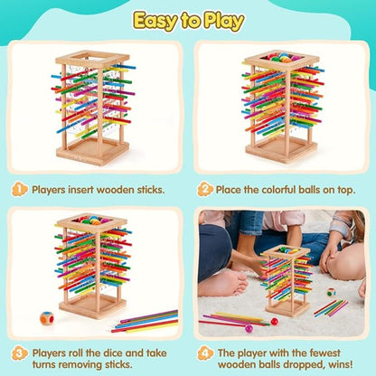 Educational 3-in-1 Wooden Ball and Stick Dexterity Game
