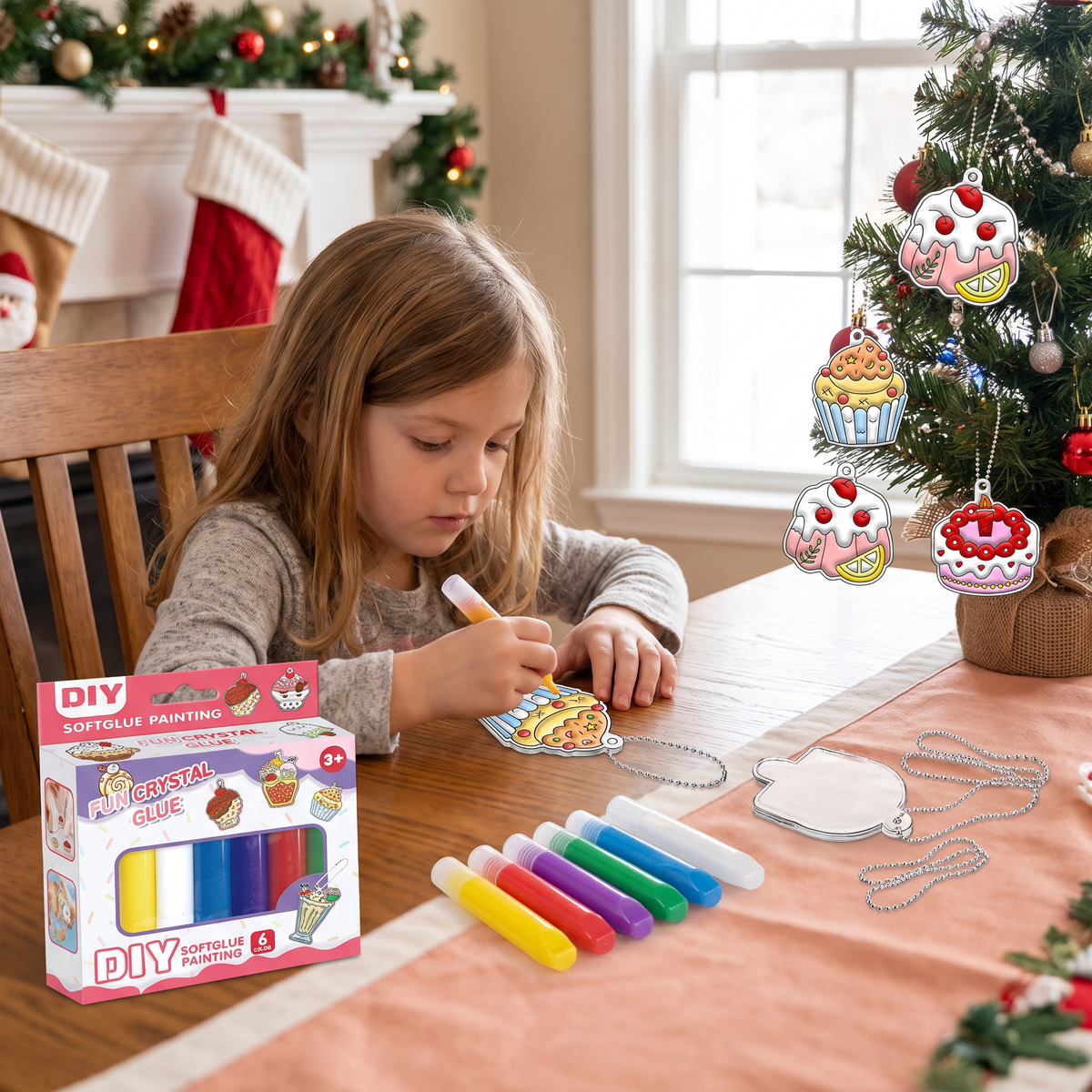 DIY Christmas No-Bake Glue Painting Ornament Craft Kit for Kids