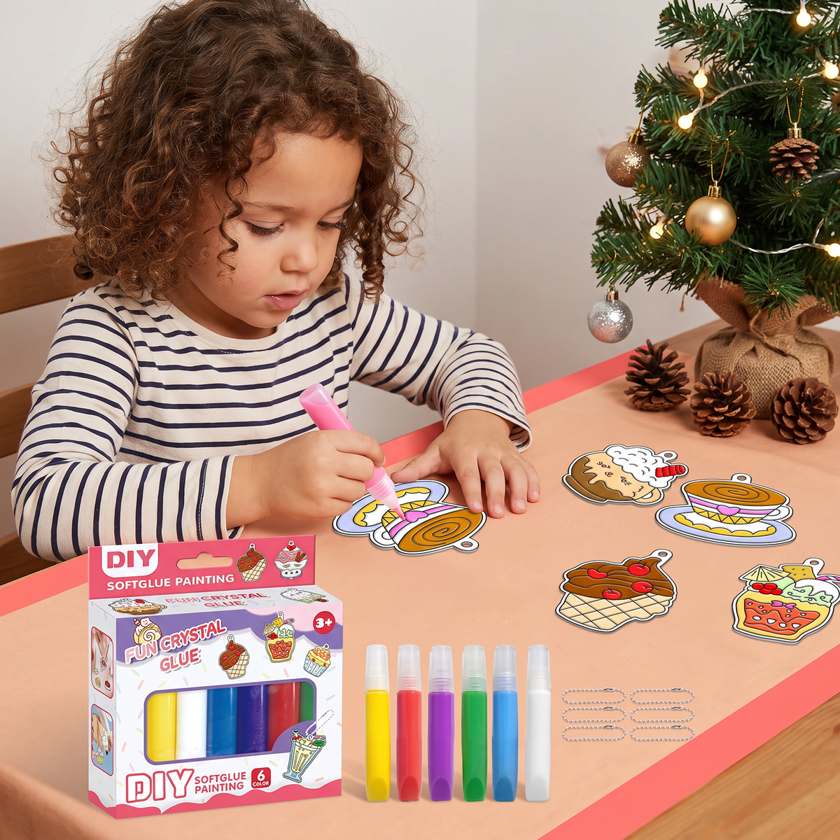 DIY Christmas No-Bake Glue Painting Ornament Craft Kit for Kids