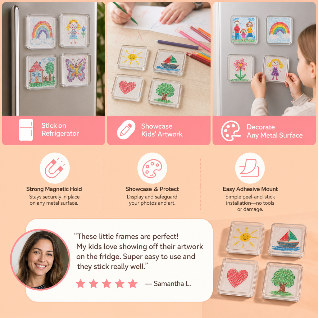 Clear Acrylic Magnetic Photo Frames with Adhesive Backing
