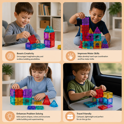 Safe Mini Magnetic Tiles Travel Set with Compact Storage Case